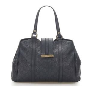 Gucci Guccissima Embossed Leather Flat Top Handle Tote Bag Black